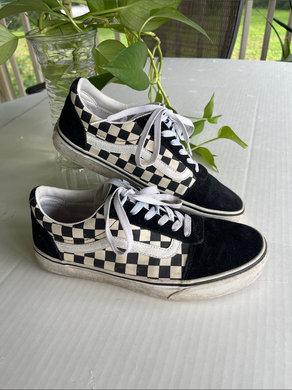 Vans Black & White Checkerboard Low-Top Sneakers for Women
